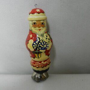Vintage Russian Handmade Wood Father Santa Ornament hand painted 4"